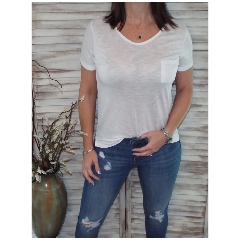 Burnout Melange Tissue Scoop Shirt Tee White 1120 - Picture 5 of 7